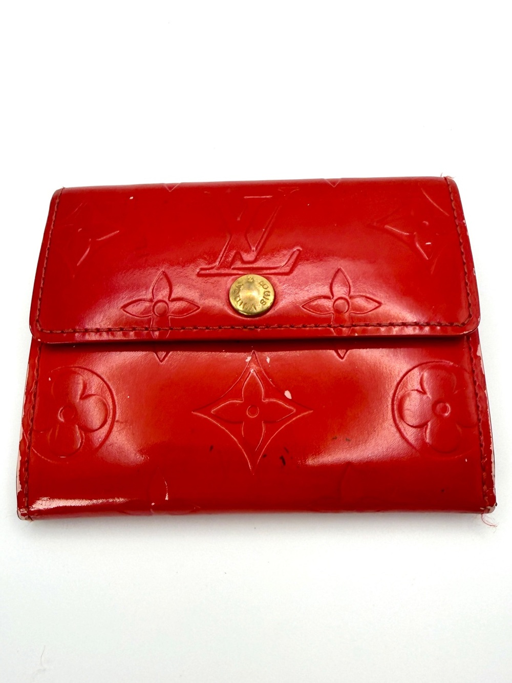 Louis Vuitton Vernis Portefeuille Elise Red Compact Folding Snap Wallet Vintage